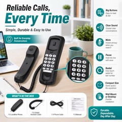 Corded Landline Phone Black Desk Wall Mount Telephone for Home Office Business