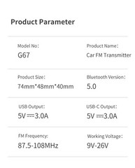 Car phone charger BT FM Transmitter Player handsfree support U disk TF card