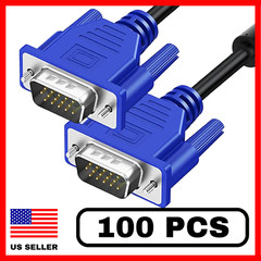 Lot of 100 VGA SVGA 5ft 15 Pin Monitor Cables M/M HD 1080p Male To Male Cords