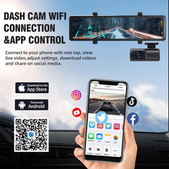 12″ Mirror Dash Cam 3 Channel 4K Front Inside Rear 1080P WiFi Night Vision GPS 2