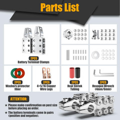 Battery Terminal Connectors 12 Way Top Post Clamps Positive Negative 8Awg 4 0Awg