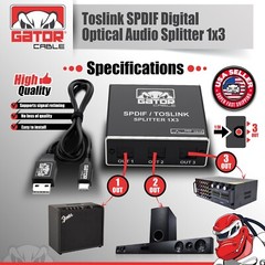 Toslink Optical Fiber Digital Audio Splitter Adapter SPDIF 3-Port 1×3 1-In 3-Out