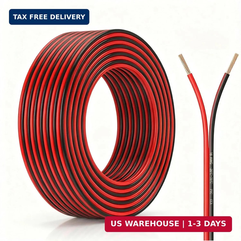 16 Gauge Wire 25FT, 16 AWG Red and Black 2 Conductor Speaker Wire Copper Clad Al