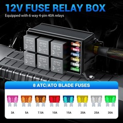 12V Fuse Relay Box 6 Relays and 6 Way ATC/ATO Fuses for Auto Car Marine Boat