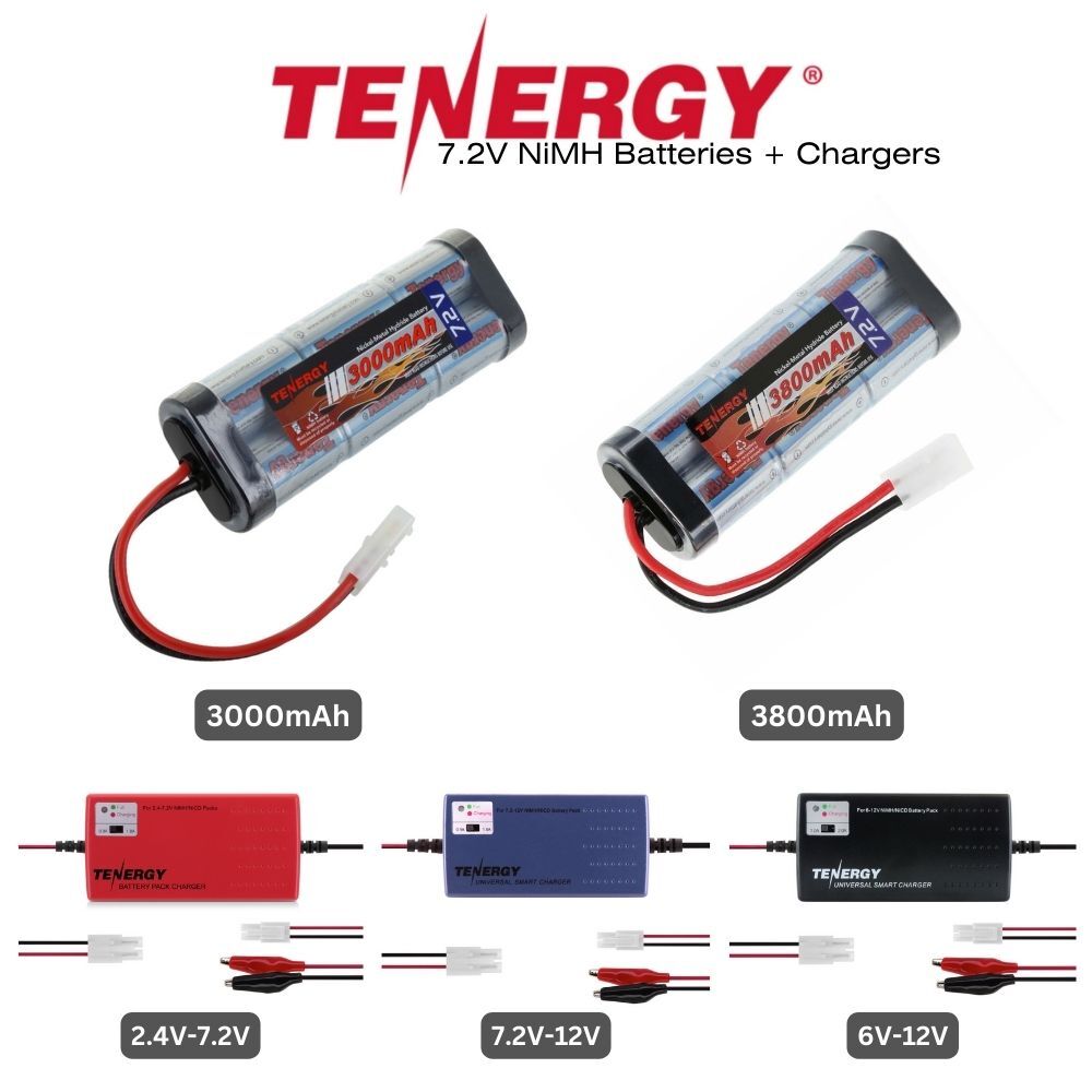 Tenergy NiMH 7.2V 3000mAh & 3800mAh RC Battery Packs w/ Tamiya & Charger Options