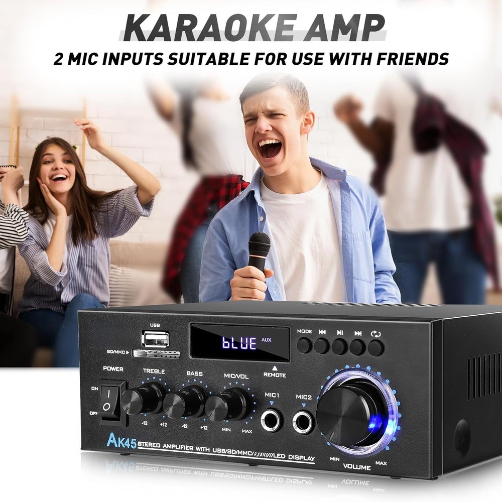 Bluetooth 5.0 Stereo Amplifier Home Audio Max 300Wx2 Power Stereo Receiver AK45