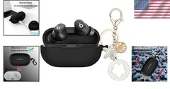 Chic Black Silicone Case for Beats Solo Buds with Fashion Keychain Accessory