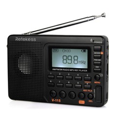 Retekess V115 Portable FM/AM/SW Radio Digital Speaker Rechargeable Record Bass