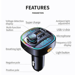 Bluetooth 5.0 Car Wireless FM Transmitter Adapter USB PD Charger AUX Hands LOT