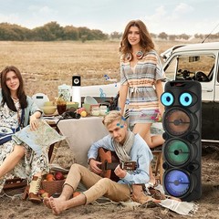 8000W Cylindrical Bluetooth Speaker w/ 3×8″ Woofers Karaoke Mic Heavy Bass Party