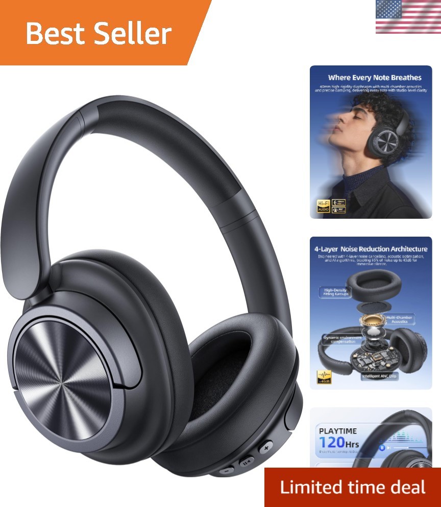 Lightweight Active Noise Canceling Headphones: 120 Hours & 360° Audio Experience
