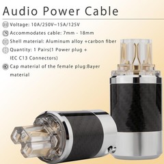 Pair Carbon Fiber 15A/125V IEC320 C13 Rhodium Plug Hifi Audio Power Connector