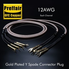 12AWG OFC HiFi Audio Speaker Cable Wire 24K Gold Plated Banana to Y Spade Plug