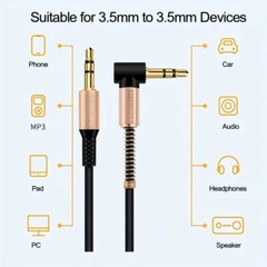 3.5mm Male to Male AUX Cable Cord L-Shaped Right Angle Car Audio Headphone Jack