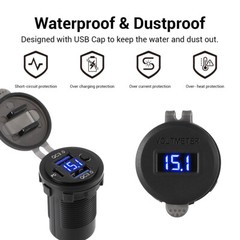 12V-24V PD+QC3.0 Dual USB Car Fast Charger Power Socket Outlet LED Voltmeter LOT