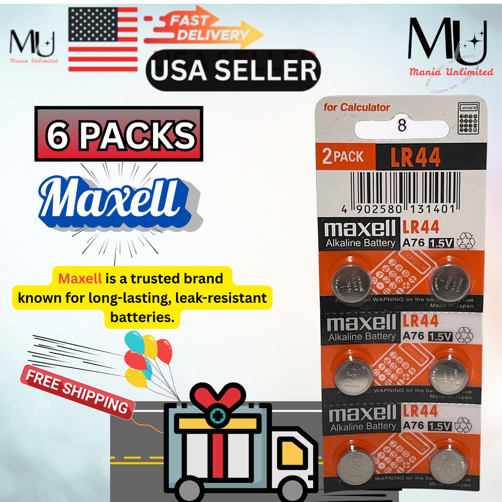 6 PCS LR44 Maxell Fresh Stock A76 L1154 AG13 357 New Alkaline Battery 2030+