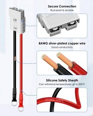 50A Anderson Connector Kit 8 Gauge Battery Quick Connect 30cm Cables Lifepo4