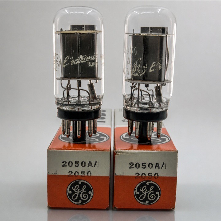 NOS Pair GE 2050A / 2050 Coin Base Silver Plate Tubes Hickok Tested Balanced