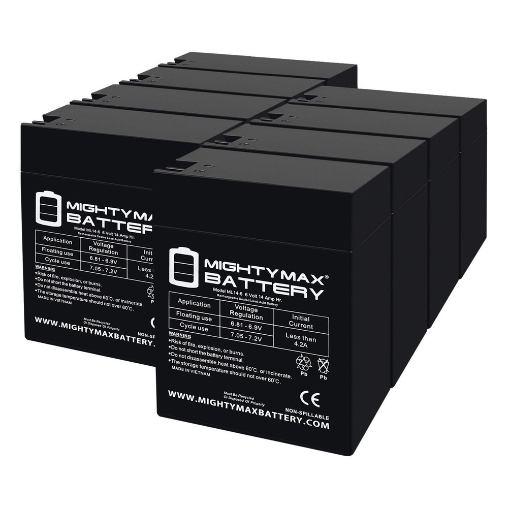 Mighty Max ML14-6 – 6 Volt 14 AH, Fast-on Terminal, SLA AGM Battery – 8 Pack