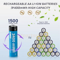 4PCS 1.5V AA AAA Li-ion Lithium ion Rechargeable Batteries 1100 / 3400mwh + Case