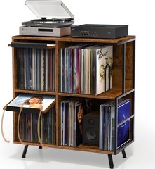 Record Player Stand Vinyl Storage Cabinet For Albums Speakers Rustic Wood