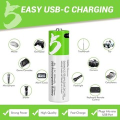 12 PACK! USB AA Li-ion Rechargeable Batteries 1.5V 2600mWh Type C Cable Battery