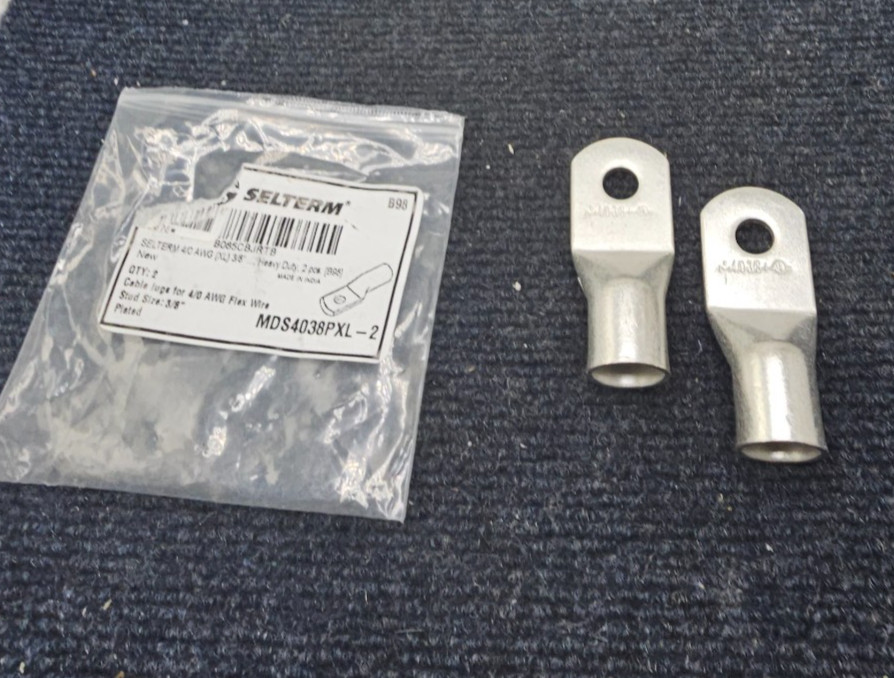 (QTY 4) SELTERM MDS4038PXL-2: 4/0 AWG (XL) 3/8″ Stud Tinned Copper Wire Lugs