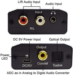 Analog to Digital Audio Converter Aluminum RCA to Optical with Optical Cable