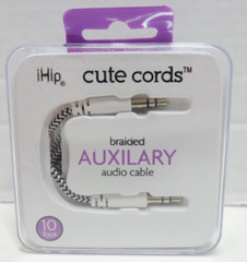 Iphone iHip Cute Cords Braided Auxiliary Audio Cable 10 Foot White / 3.5 mm
