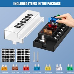 12V/24V 6-Circuit Waterproof Marine Fuse Box with LED Indicator, ATO Blade Fu…