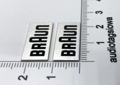 Braun Speaker Badge Logo Pair 10mm x 22mm Silver Aluminum Custom Made