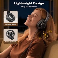 Wired Over Ear Headphones, Studio Headphones with 50mm Drivers and 6.35mm & 3.5m