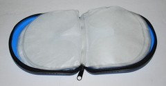 CD CARRY CASE/WALLET BLUE ~ ZIPPERED – HOLDS 24 CD’S ~ 5.5 IN X 5.5 IN.