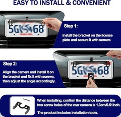 Universal Car Rear View Camera License Plate Bracket, Premium Backup Black