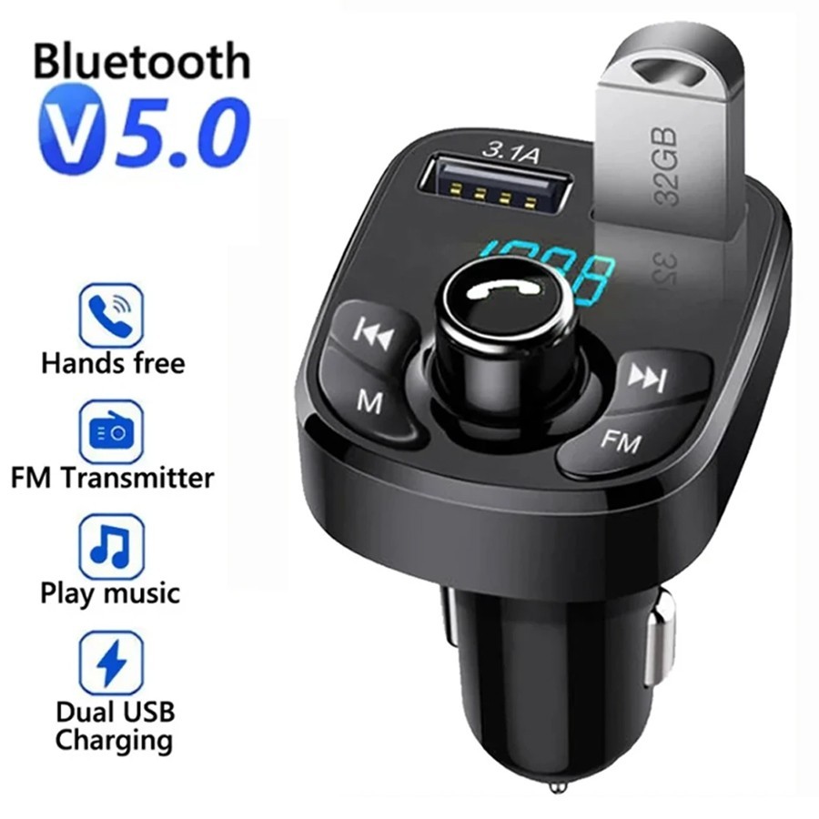Bluetooth 5.0 Car Wireless FM Transmitter Adapter 2USB PD Charger AUX Hands-Free