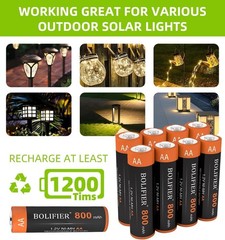 8Pack NiMH AA Rechargeable Batteries 1.2V 800mAh for Solar & Household Use