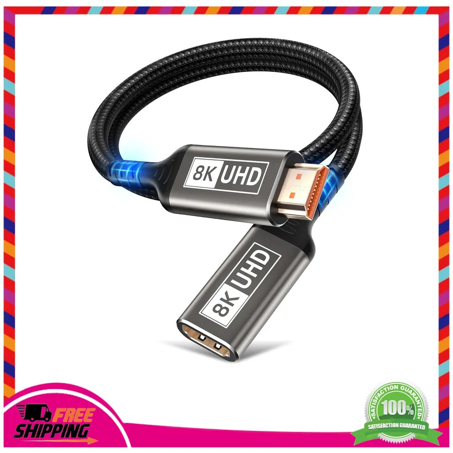 HDMI 2.1 Extension Cable 3.3ft Male to Female 8K 60Hz 4K 120Hz High Speed Cord