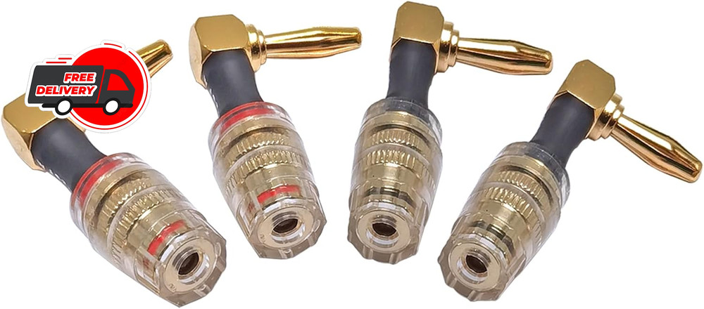 WJSTN Banana Plug to 4mm Female Jack Adapter, Speaker Audio Connectors, 4-Pack