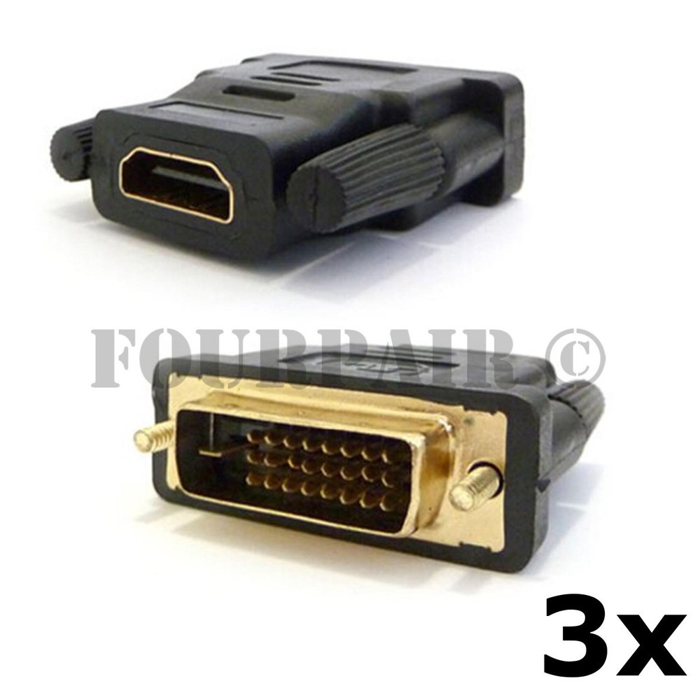 3 Pack Lot – DVI-D 24+1 Pin Dual Link Male to HDMI Female Adapter Converter PC