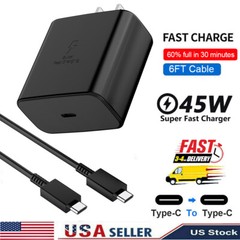 45W Type USB-C Super Fast Wall Charger+6ft Cable for Samsung Galaxy S24 S23 S22+