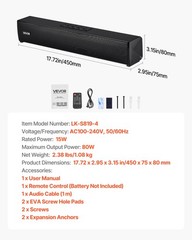 VEVOR Sound Bar for Smart TV 2.0 Channel Bluetooth TV Soundbar Speaker 80W 17 in