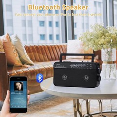 Portable AM FM Shortwave Radio with Bluetooth Speaker Plug in Wall, 3X D Cell Ba