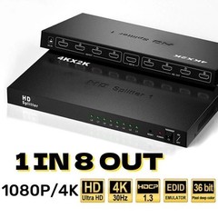 4K HDMI Splitter 1 in 8 Out, Powered 8 Port hdmi splitters Multi Monitor Outputs