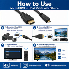 Micro-HDMI to HDMI Cable with Ethernet – 1ft / 2ft / 3ft / 6ft / 10ft / 15ft