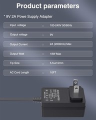 9V DC Power Supply 9Volt 2Amp AC Adapter 100-240V 50/60Hz to DC 9V Power Cord…