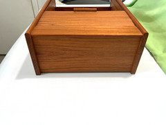 Vintage Indonesia Wooden Teak Tambour Roll Top Cassette Holder Case 14×9 3/4inch