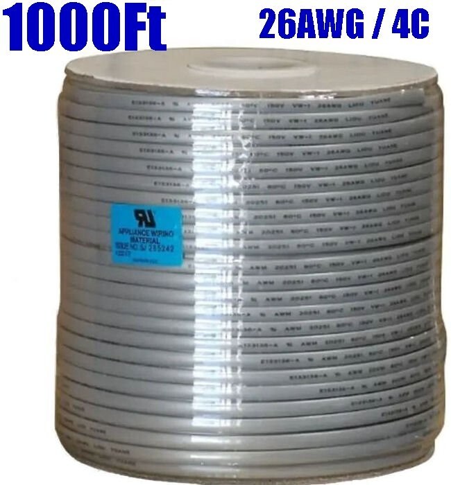1000FT 26AWG 4 Conductor Modular Stranded Flat Phone Telephone Cable Cord UL