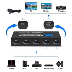 5 in 1 out HDMI Switch 4K 60Hz HDMI 2.0 Switcher For PS3/PS4/PS5, for Xbox 360