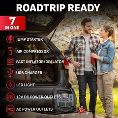 6 In 1 Portable Power Station 1500A Jump Starter 150PSI Compressor Outdoor Usage