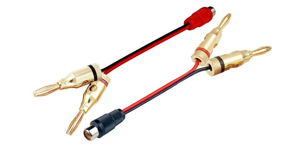 Premium Banana Plug To RCA Phono Speaker Wire Adapter Cables